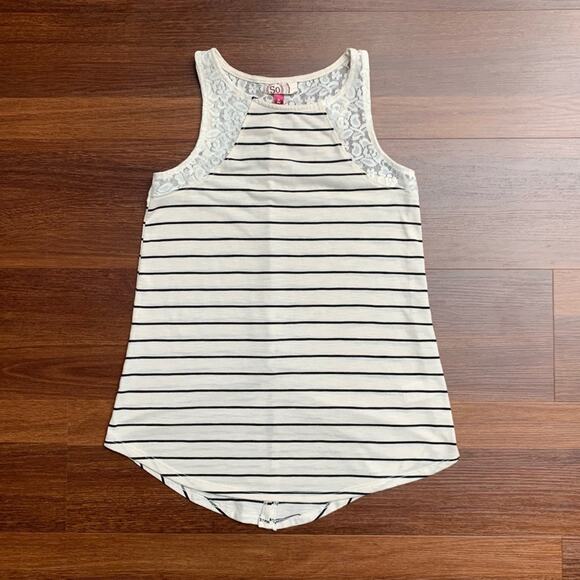 Striped Lace Trim Lace Open Back Slit Sleeveless Tank Top NWOT - Picture 6 of 12